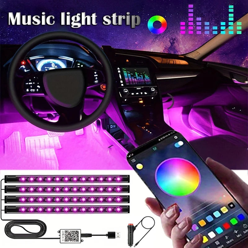 Tiras luces LED neón para interior coche RGB multicolor instalación fácil plug and play USB CarGlow