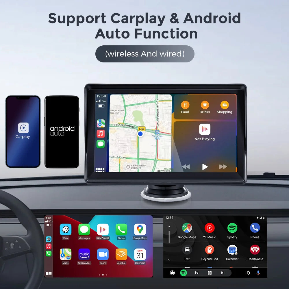 CarPlay Connect™ (AuraFlux): Pantalla Multimedia Portátil 7" con Apple CarPlay y Android Auto