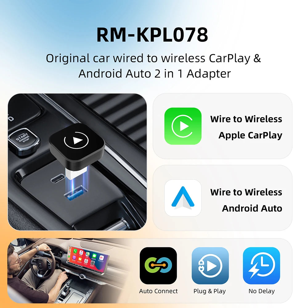 Adaptador 2 en 1 Wireless CarPlay y Android Auto - Convierte tu CarPlay de Cable a Inalámbrico