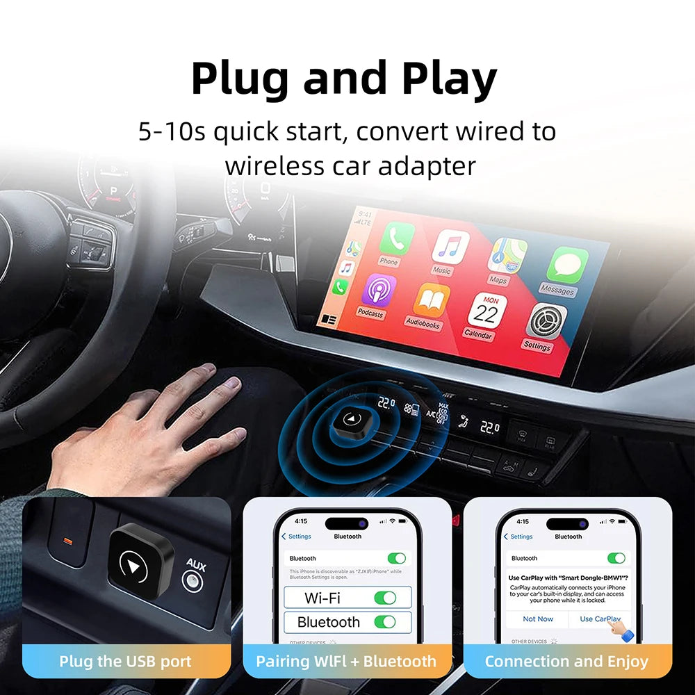 Adaptador 2 en 1 Wireless CarPlay y Android Auto - Convierte tu CarPlay de Cable a Inalámbrico